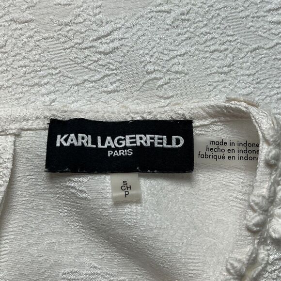 Karl Lagerfeld Paris Cream Floral Peasant Blouse Floral Embroidery Women's Small - Picture 3 of 6